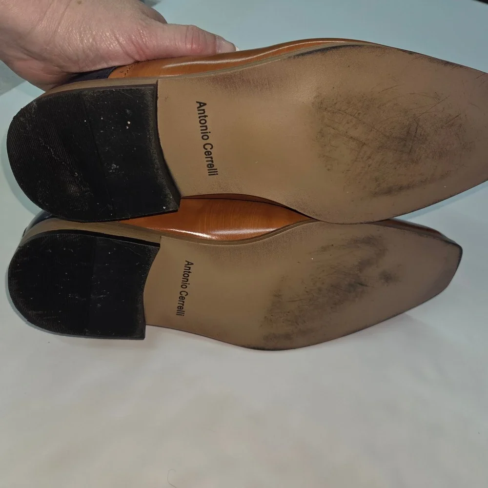Antonio Cerrelli Oxford‎ Dress Shoes Mens 12 Tan Navy Blue Two Tone Square Toe